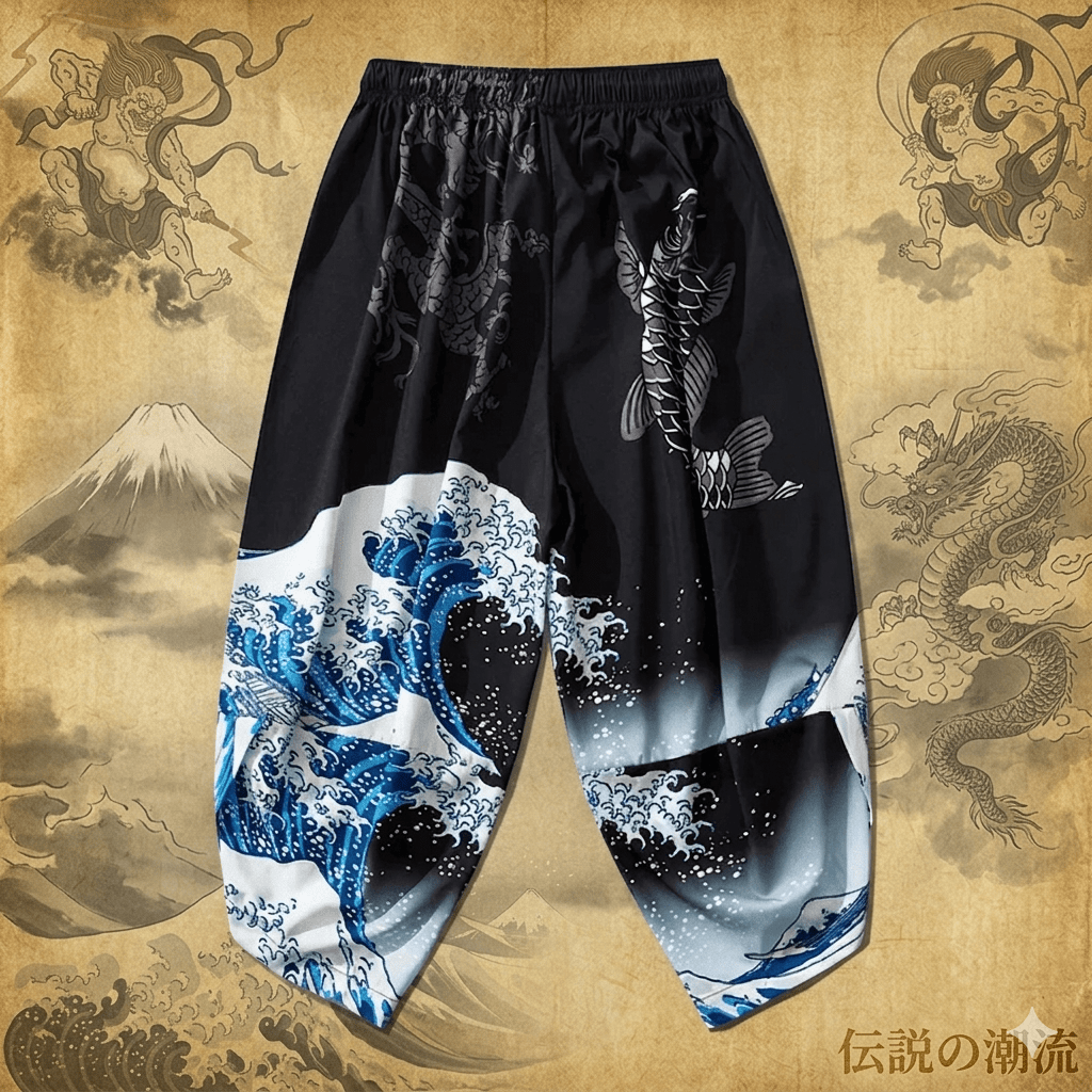 Yükselen Ejderha ve Dalga Hakama - Geleneksel Kimono Pantolon - アキラ